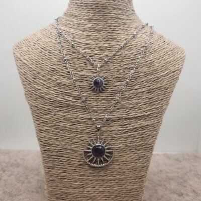Collier double soleil en Améthyste