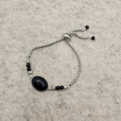 bracelet ovale argenté agate noire