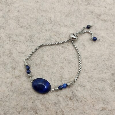 bracelet ovale argenté lapis lazuli