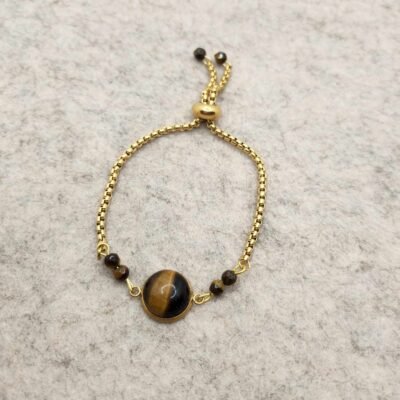 Bracelet rond doré en Œil de tigre