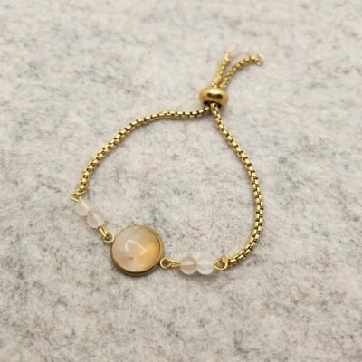 Bracelet rond doré en Quartz rose