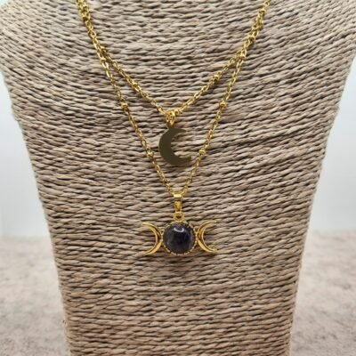 collier double lune doré en améthyste