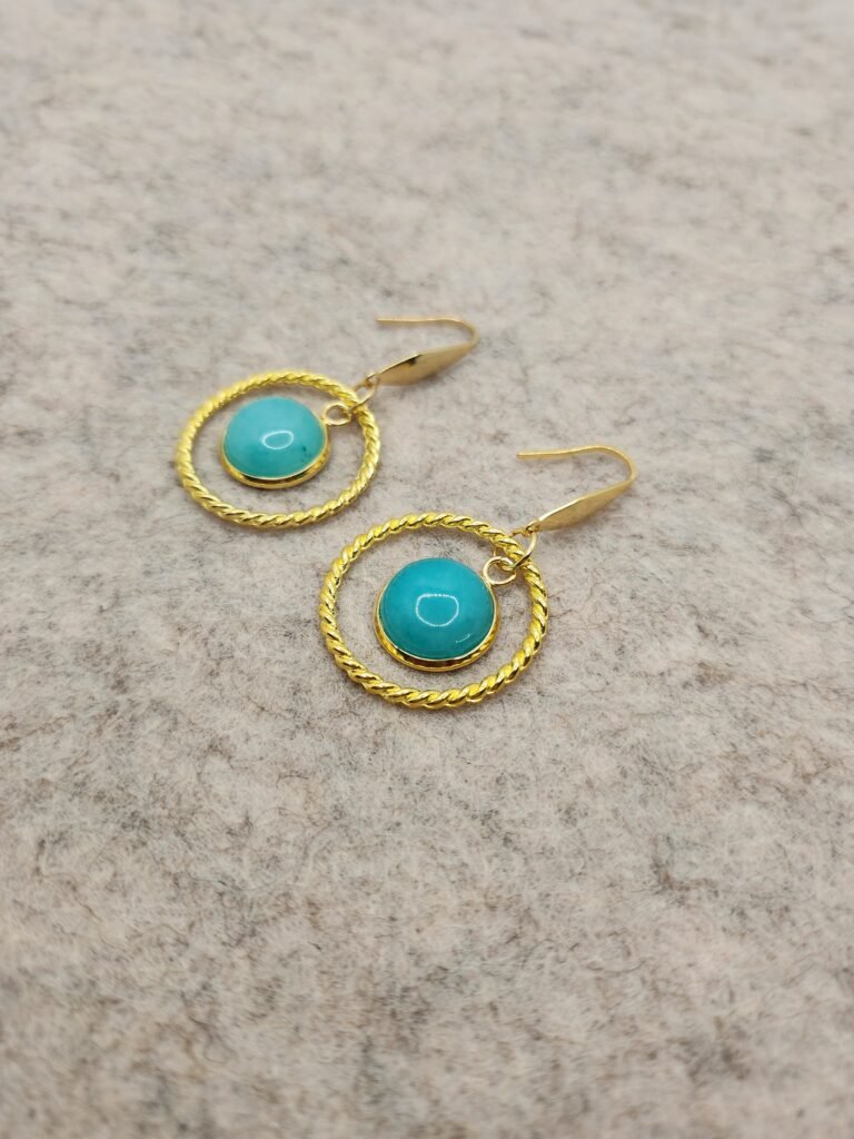 boucle d'oreilles martelée ronde dorée en jade