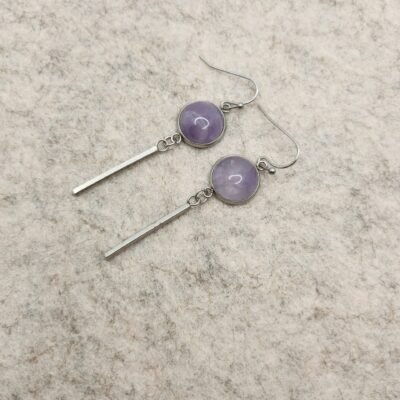 boucle d'oreilles tige argenté en améthyste