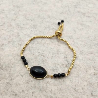 Bracelet ovale doré Agate noire