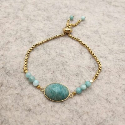 bracelet ovale doré amazonite