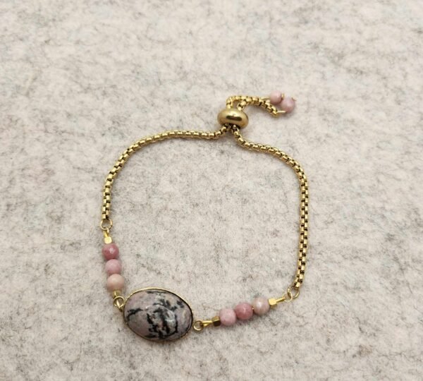 Bracelet ovale doré rhodonite