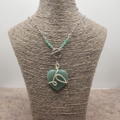 Collier coeur argenté en aventurine