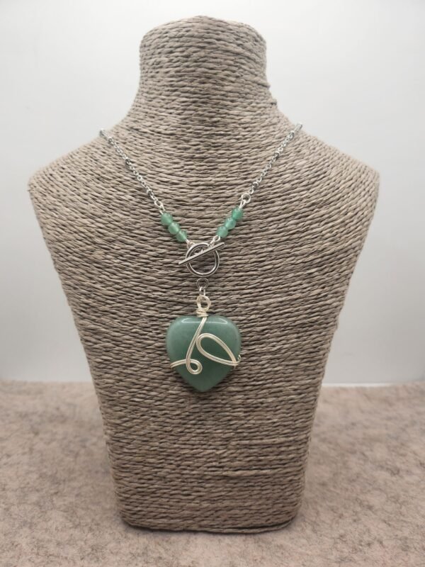 Collier coeur argenté en aventurine