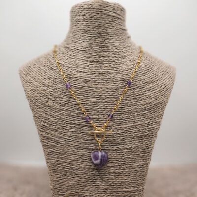 Collier petit cœur doré Améthyste