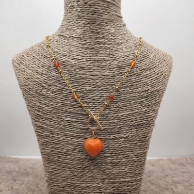 Collier petit cœur doré Cornaline