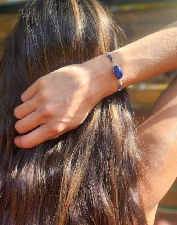 bracelet ovale argenté Lapis Lazuli