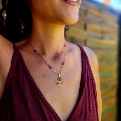 Collier feuillage en Améthyste