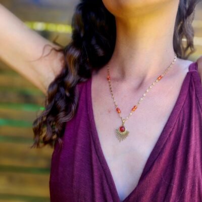 Collier feuillage Cornaline