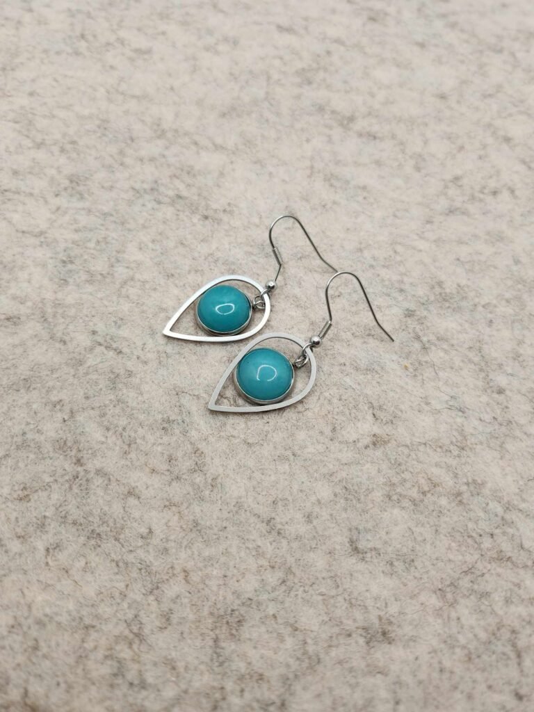 boucle d'oreilles gouttes argenté en Jade