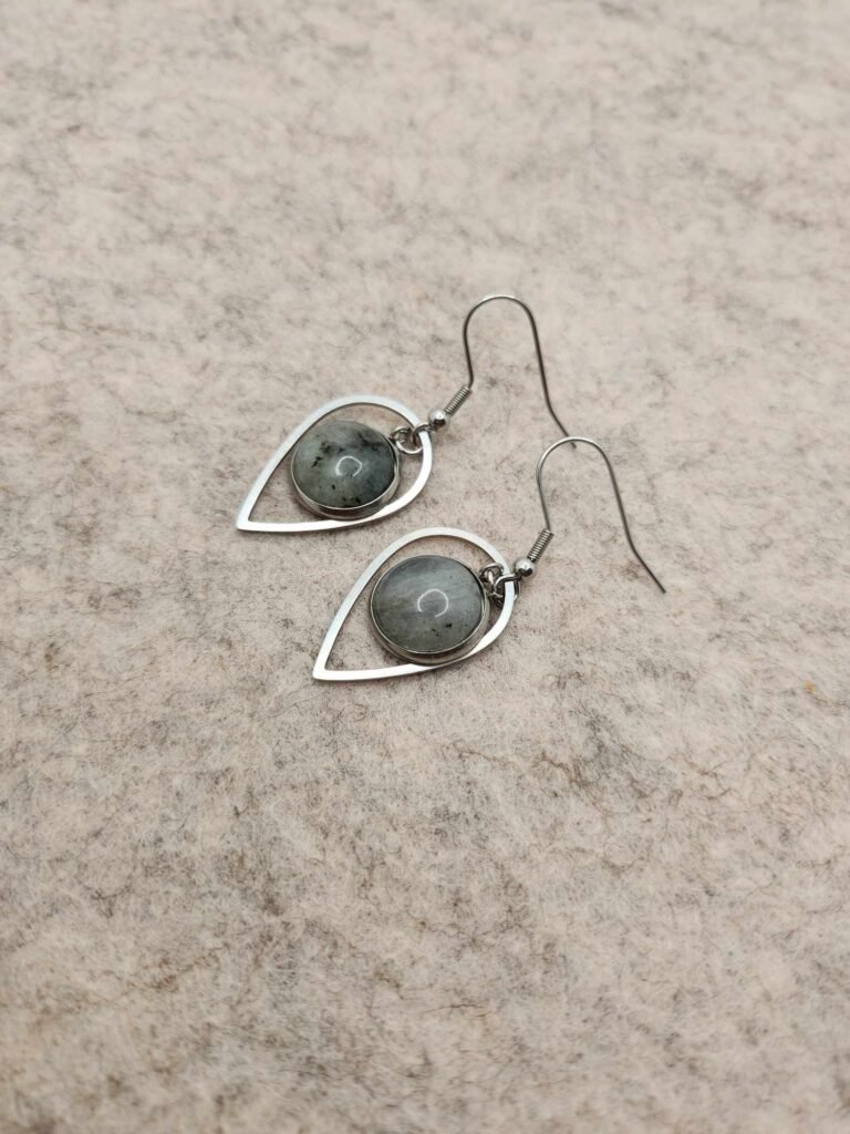 boucle d'oreilles gouttes argenté en labradorite