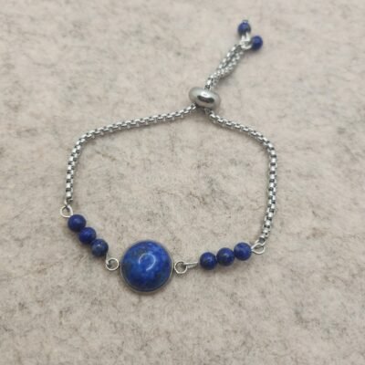 Bracelet rond argenté en lapis lazuli