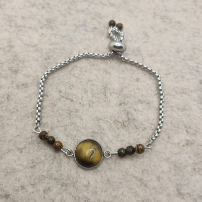Bracelet rond argenté en Œil de tigre