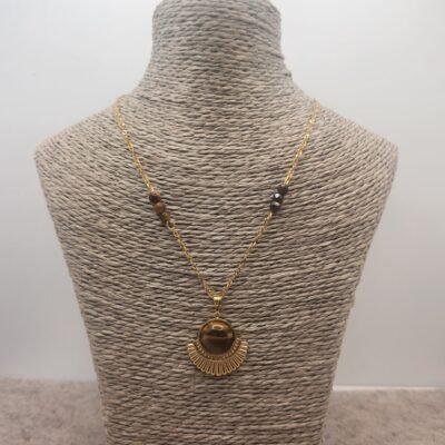 Collier coquillage doré en Œil de tigre