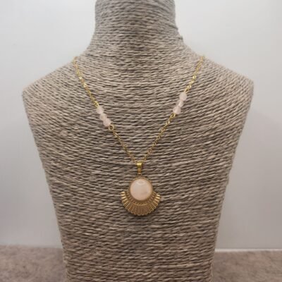 Collier coquillage doré en Quartz rose
