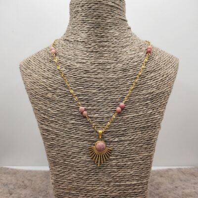 Collier feuillage Rhodonite