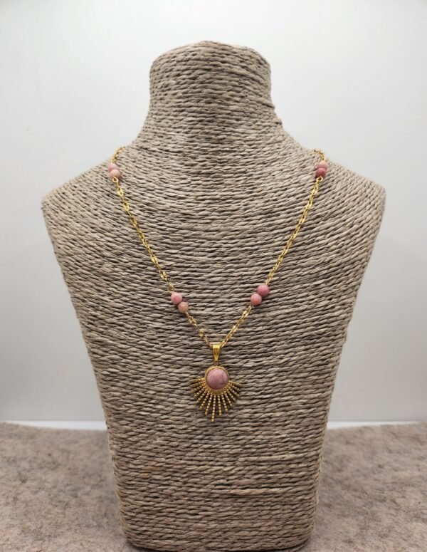 Collier feuillage Rhodonite