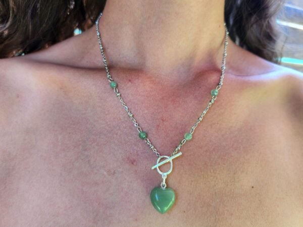 Collier petit cœur argenté en Aventurine