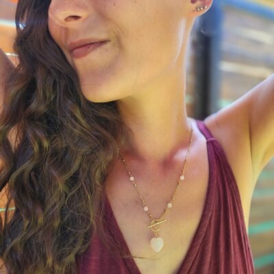 Collier petite cœur doré en Quartz rose