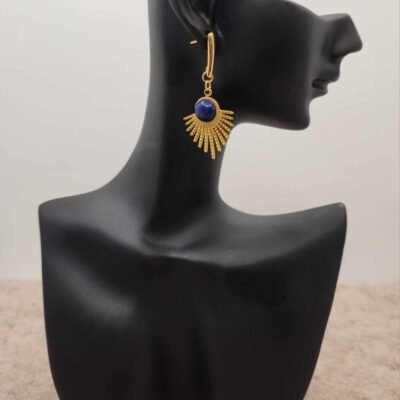 Boucle d'oreilles Feuillage dorée en Lapis lazuli