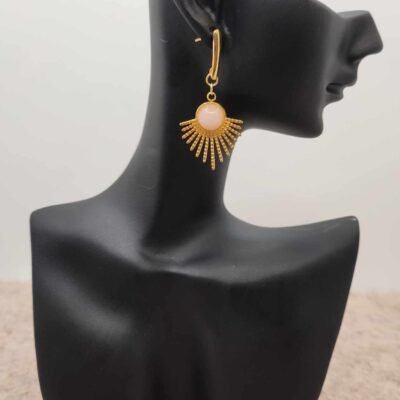 Boucle d'oreilles Feuillage dorée en Quartz rose