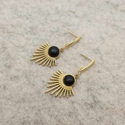 Boucle d’oreilles dorée feuillage Agate noire Boucle d'oreilles Feuillage dorée en Agate noire