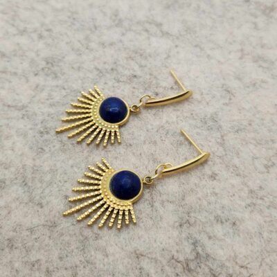 Boucle d’oreilles dorée feuillage Lapis lazuli Boucle d'oreilles Feuillage dorée en Lapis lazuli