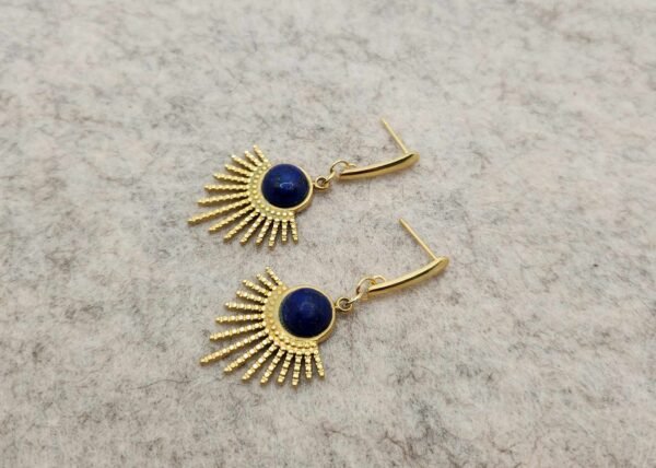 Boucle d'oreilles Feuillage dorée en Lapis lazuli