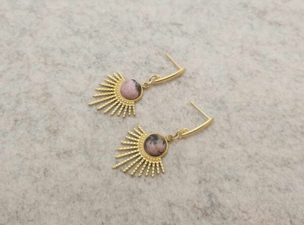 Boucle d'oreilles Feuillage dorée en Rhodonite