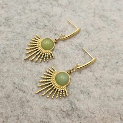 Boucle d’oreilles dorée feuillage Aventurine Boucle d'oreilles Feuillage dorée en Aventurine