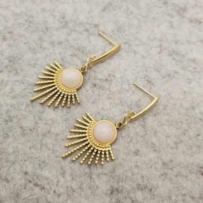 Boucle d’oreilles dorée feuillage Quartz rose Boucle d'oreilles Feuillage dorée en Quartz rose