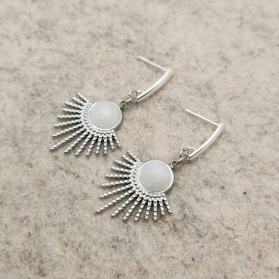 Boucle d'oreilles Feuillage argentée en Quartz rose