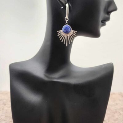 Boucle d'oreilles Feuillage argentée en Lapis lazuli