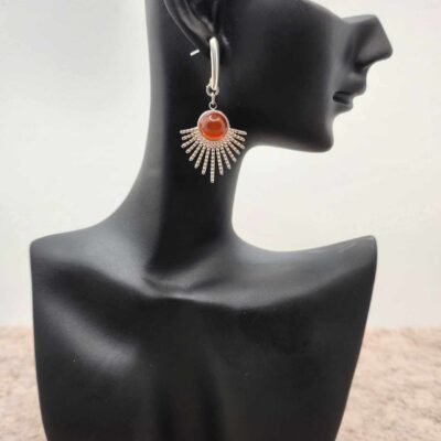Boucle d'oreilles Feuillage argentée en Cornaline