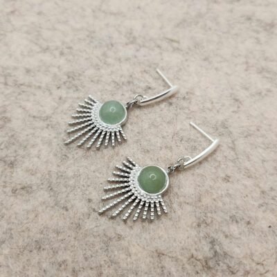 Boucle d'oreilles Feuillage argentée en Aventurine