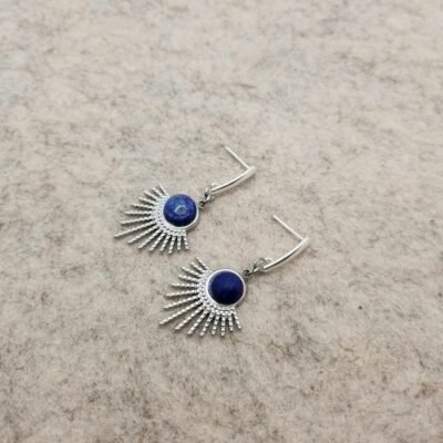 Boucle d'oreilles Feuillage argentée en Lapis lazuli