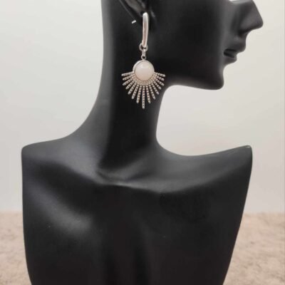 Boucle d'oreilles Feuillage argentée en Quartz rose