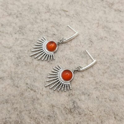 Boucle d'oreilles Feuillage argentée en Cornaline
