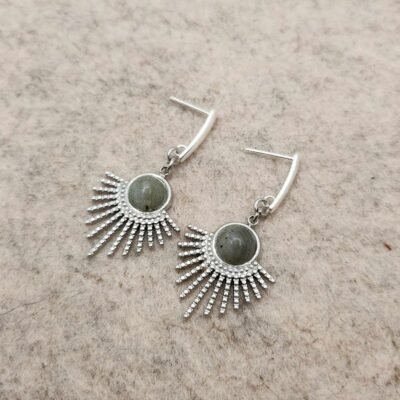 Boucle d'oreilles Feuillage argentée en Labradorite