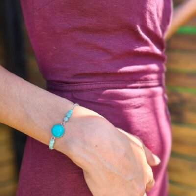 Shooting bracelet rond argenté amazonite Bracelet rond argenté en Amazonite