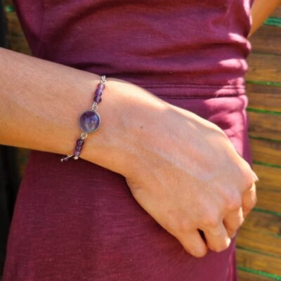 Shooting bracelet rond argenté améthyste Bracelet rond argenté en Améthyste