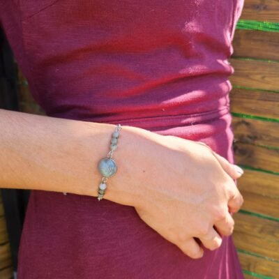 Shooting bracelet rond argenté labradorite Bracelet rond argenté en Labradorite