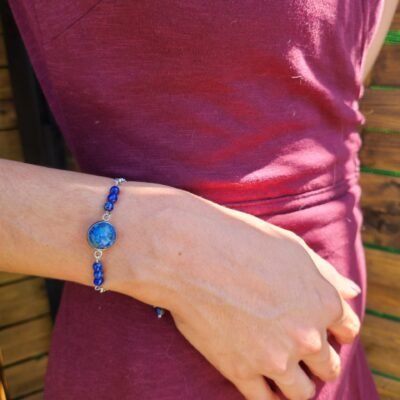 Shooting bracelet rond argenté lapis lazuli Bracelet rond argenté en Lapis Lazuli