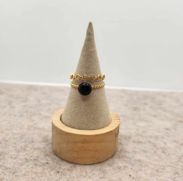 Bague double rang dorée en Agate noire