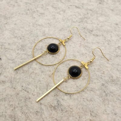 paire de boucles d'oreilles créole en Agate noire
